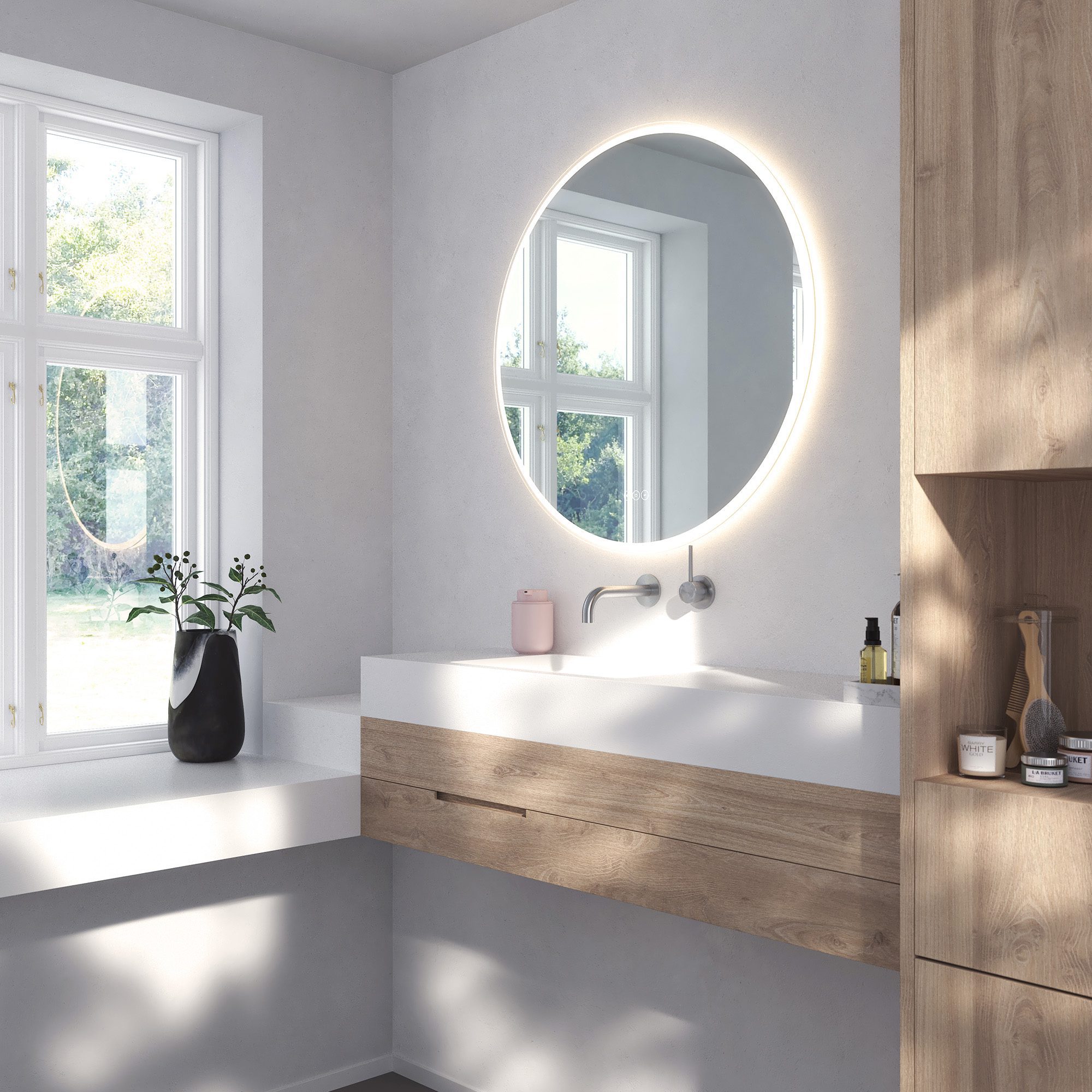 Loevschall Johannesburg Baderomsspeil med lys MultiWhite® rundt 800mm | Illuminor as