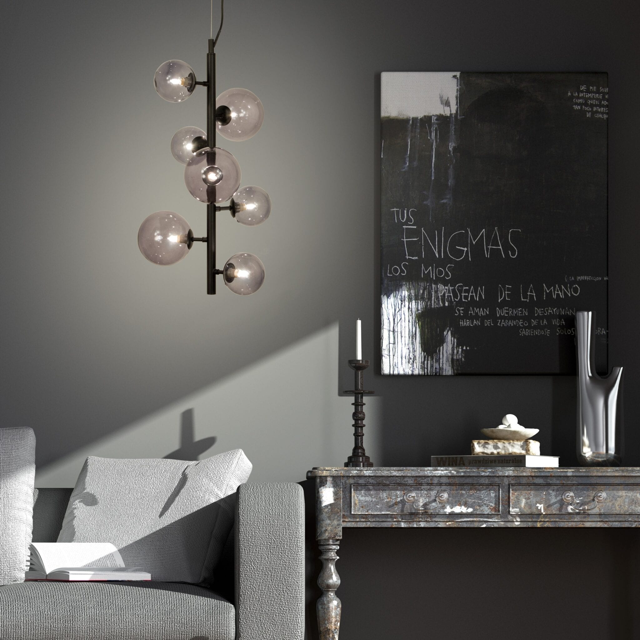 Molekyl taklampe loddrett 58 Cm 7 x G9 25W Sort/Røk